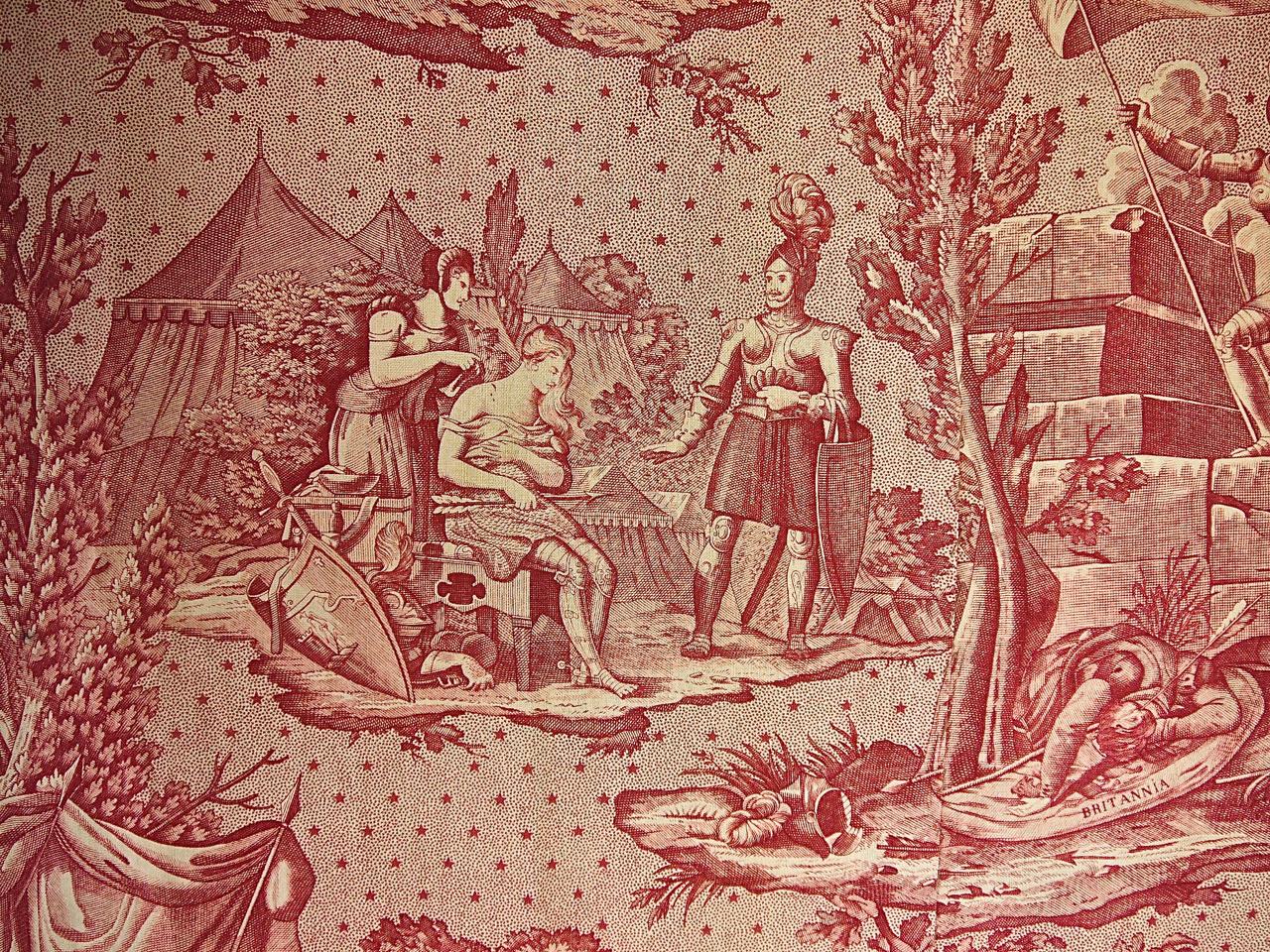 French Provincial Joan of Arc Red Cotton Toile de Jouy Panel, French, 19th Century