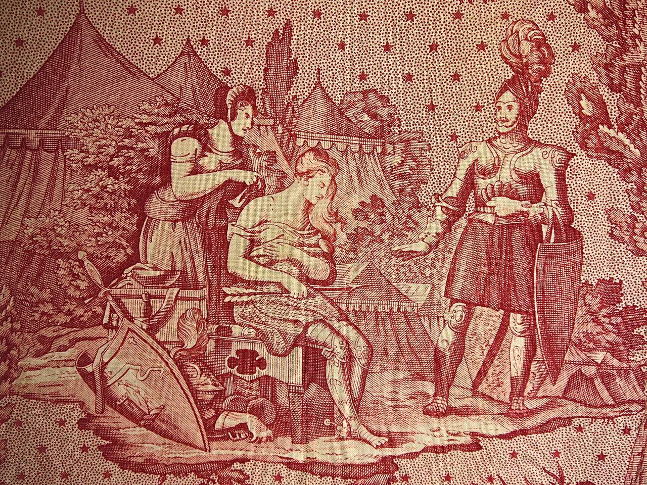 Joan of Arc Red Cotton Toile de Jouy Panel, French, 19th Century In Good Condition In London, GB
