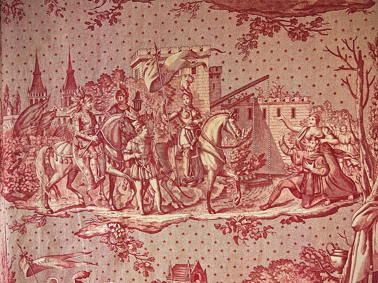 Joan of Arc Red Cotton Toile de Jouy Panel, French, 19th Century 1