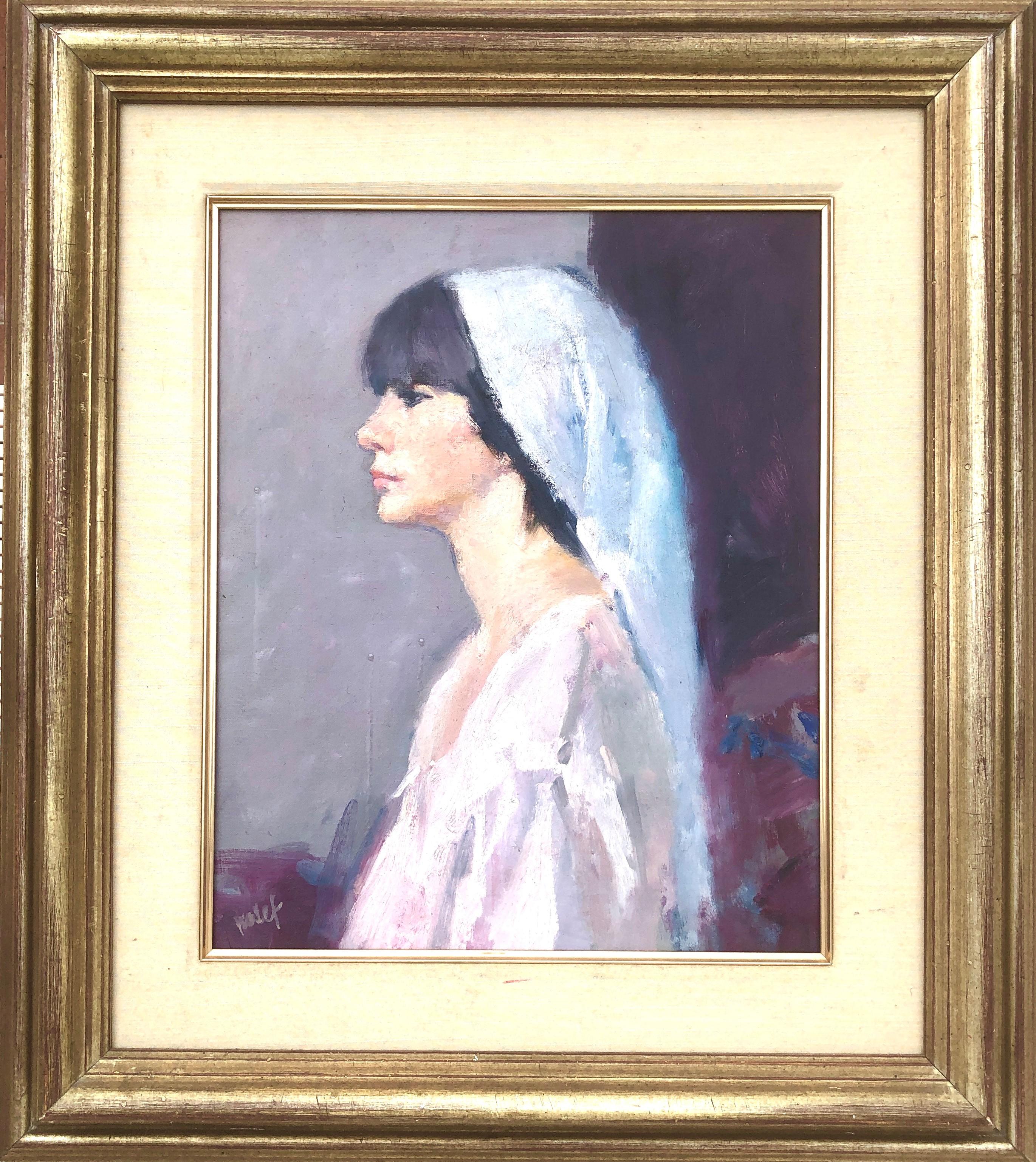 Female figure woman oil on canvas painting portrait - Painting by Joan Palet