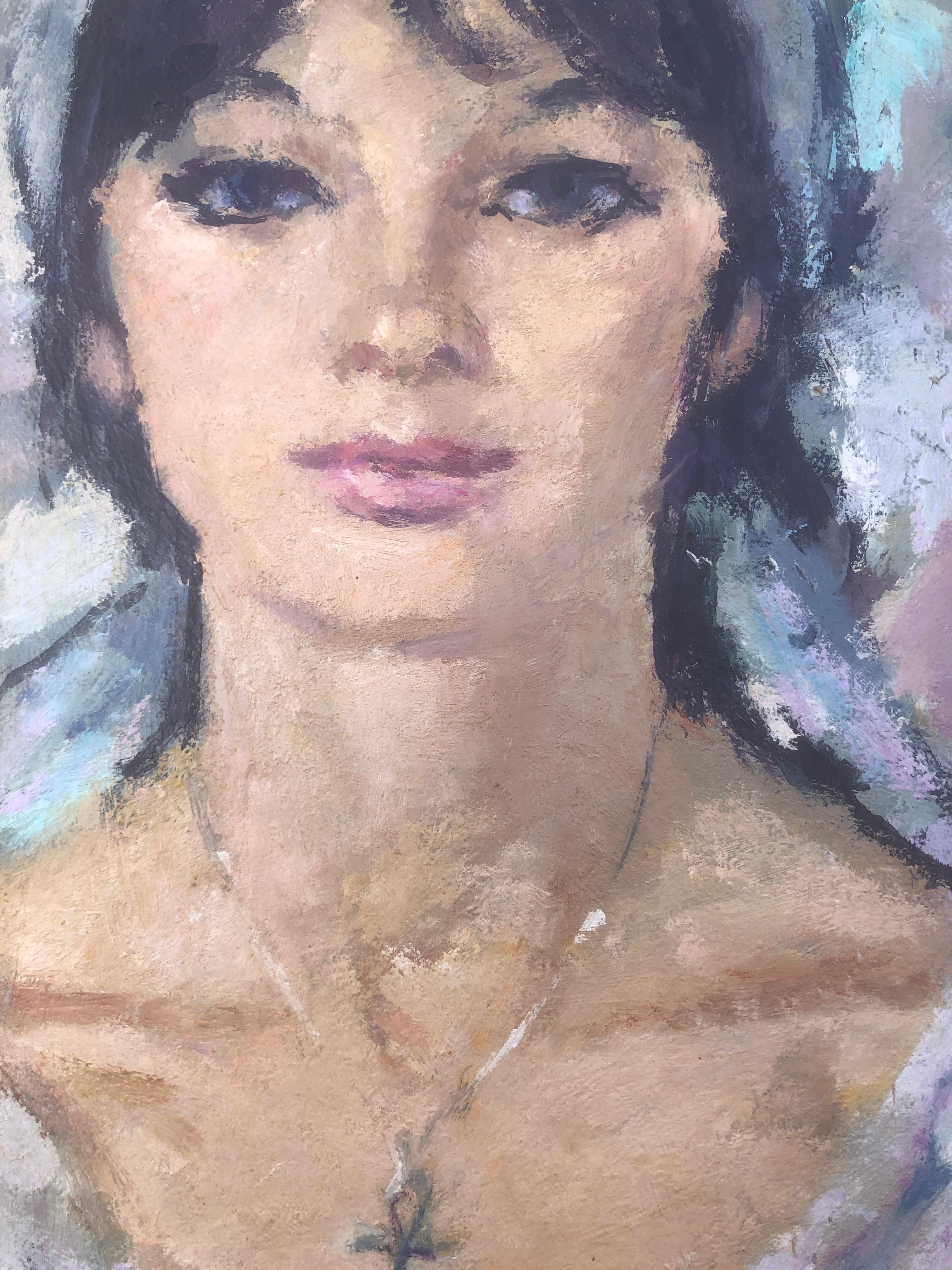 Female figure woman oil on canvas painting portrait For Sale 1