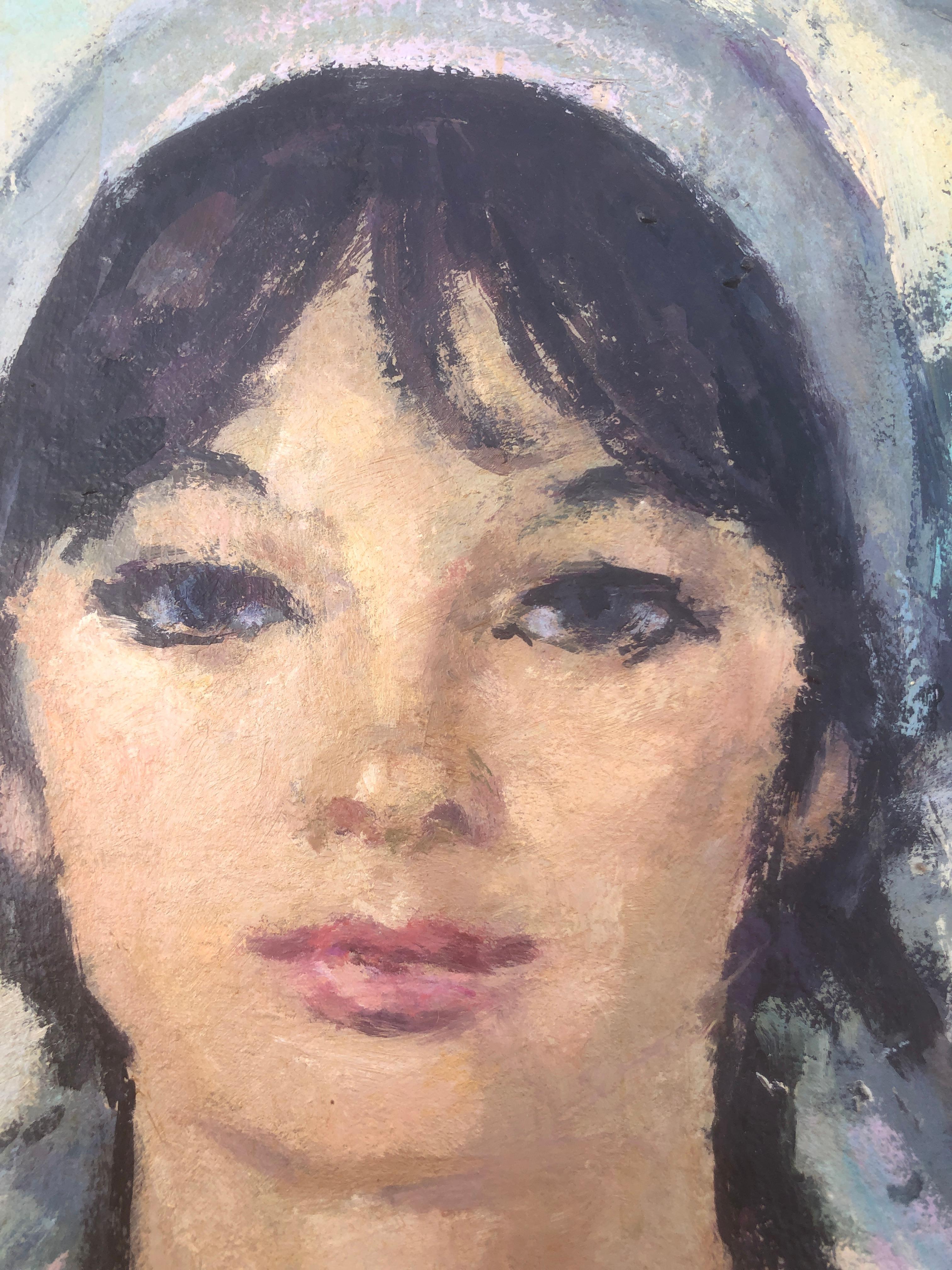 Female figure woman oil on canvas painting portrait For Sale 2