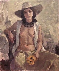 nude woman oil on canvas painting portrait