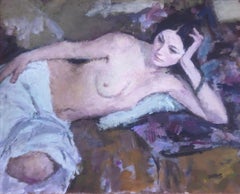 Vintage Nude woman oil on canvas painting portrait