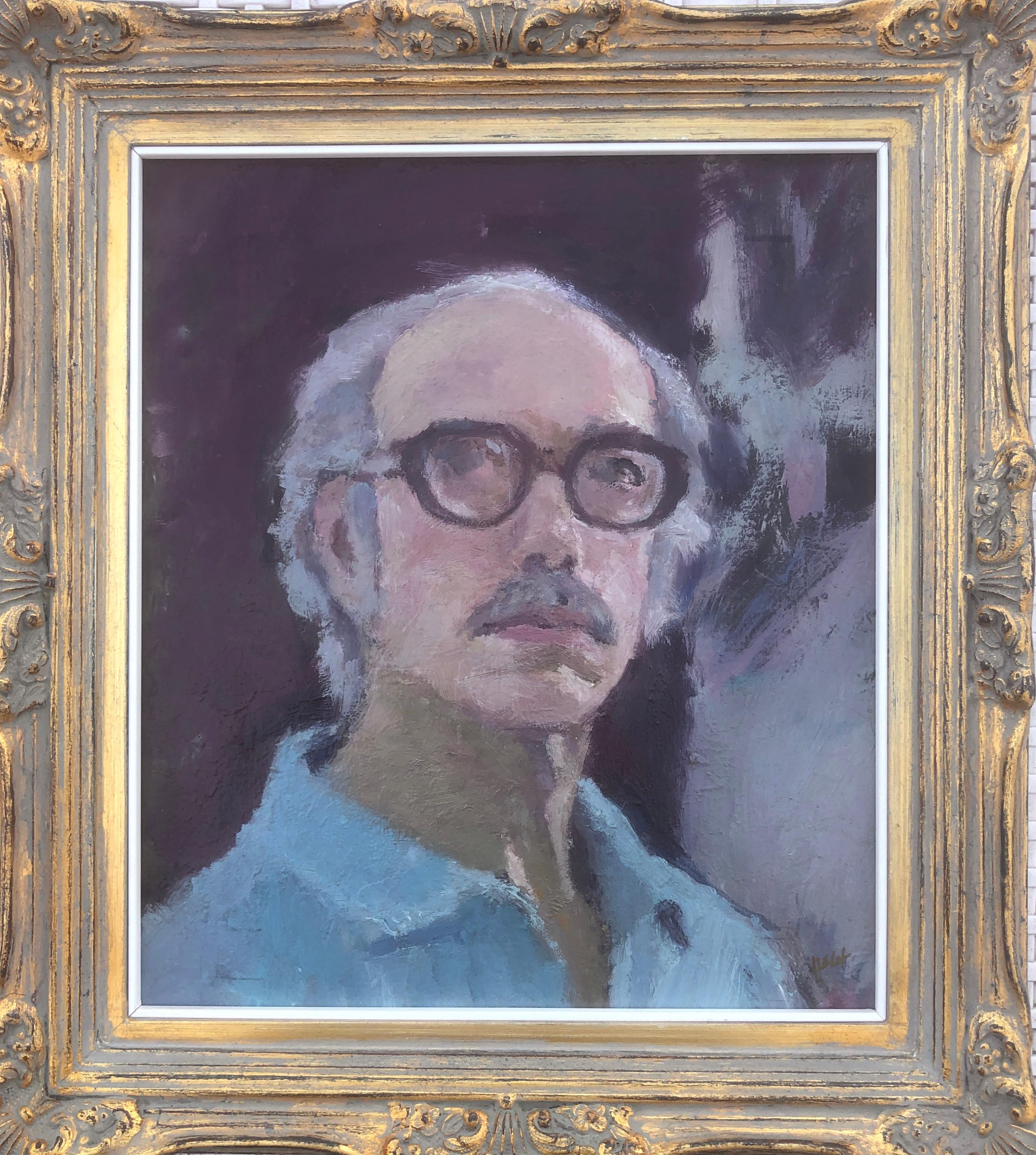 Self portrait oil on board painting - Painting by Joan Palet