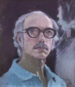 Retro Self portrait oil on board painting