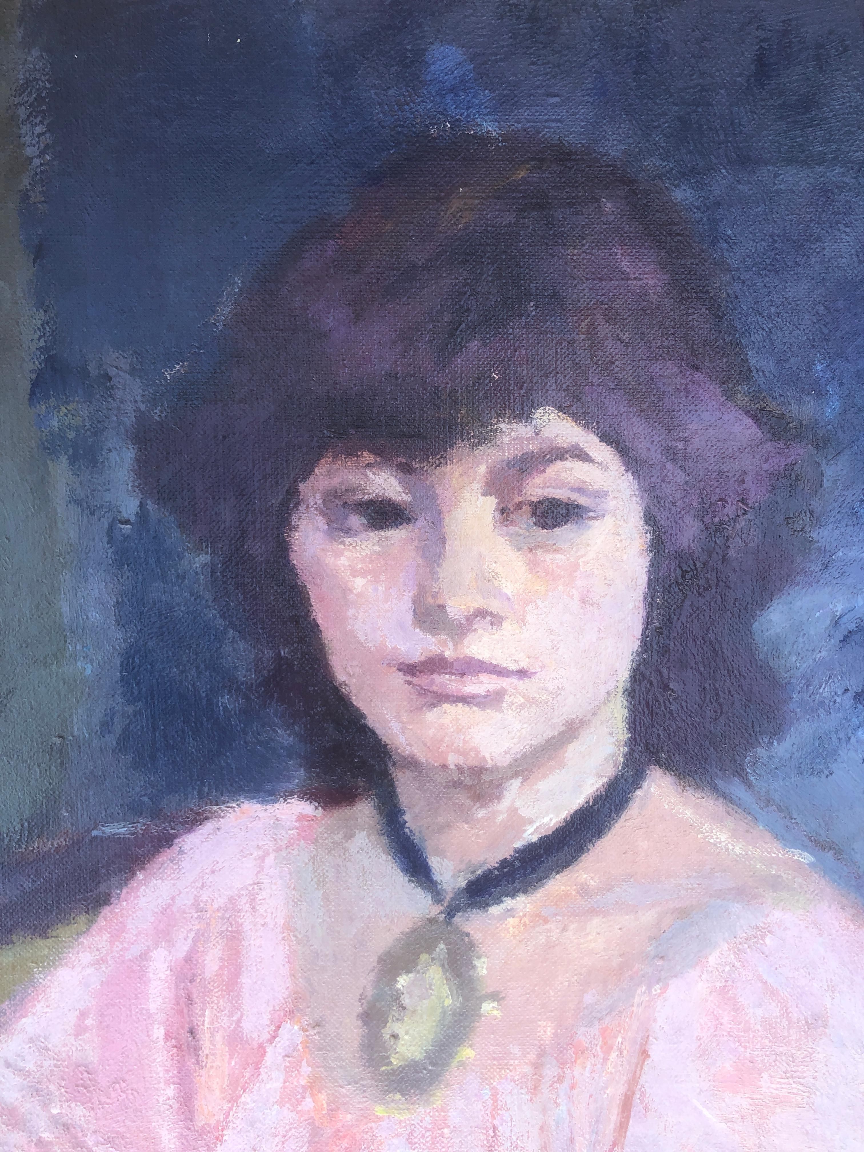 Donna in posa dipinto ad olio su tela - Portrait Painting Viola di Joan Palet