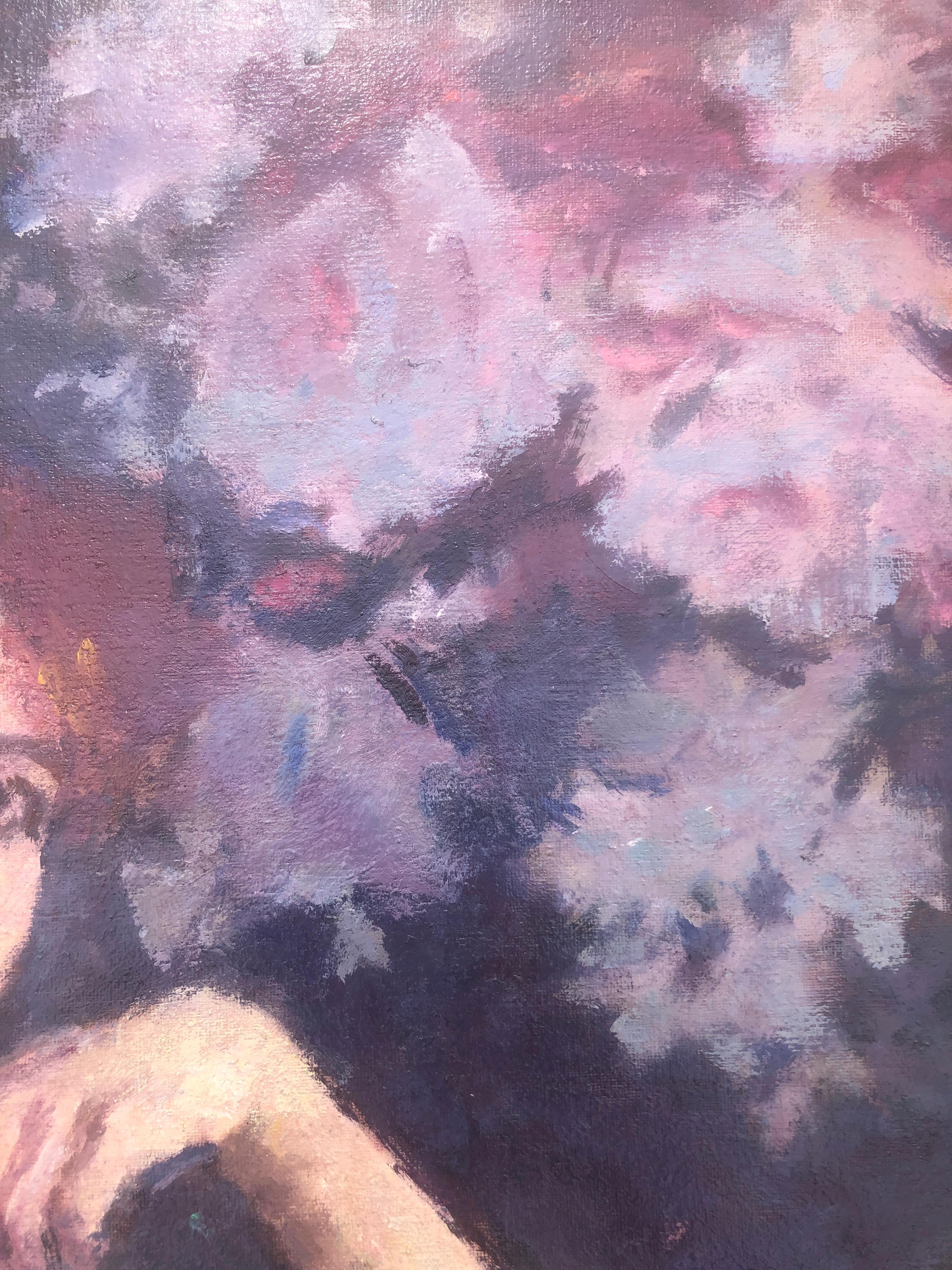Mujer con abanico paipai óleo sobre lienzo pintura retrato en venta 1
