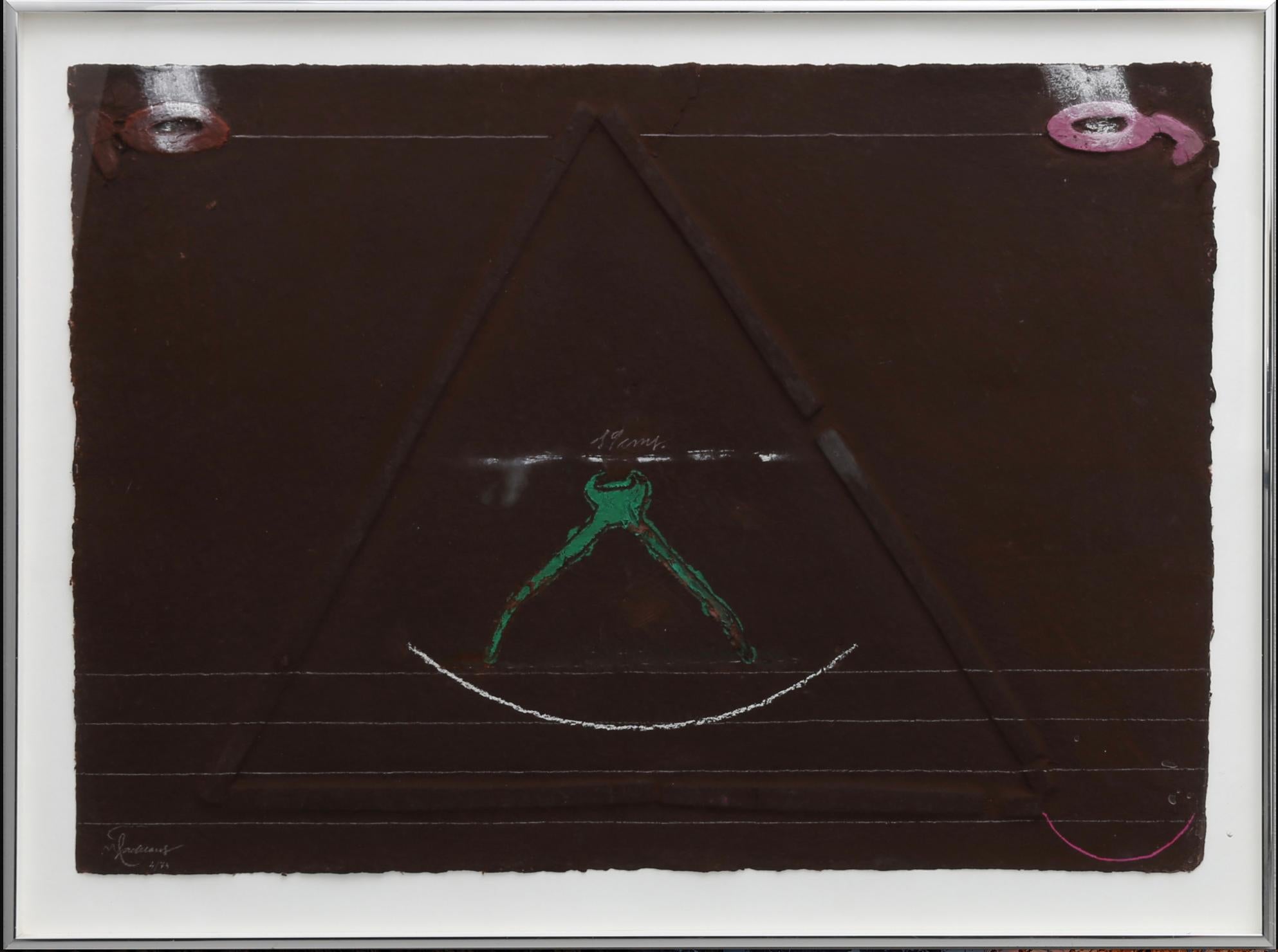 JOAN-PERE VILADECANS ( Spanien , geboren 1948)  mischtechnik mit Prägung auf Papier. Nummeriert 4/74 und vom Künstler signiert.
Gerahmt, ohne Glas im Rahmen.