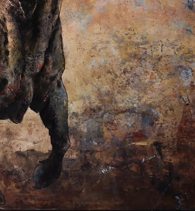 Brau - 21e siècle, contemporain, figuratif, peinture à l'huile, toile, taureau - Marron Animal Painting par Joan Peris