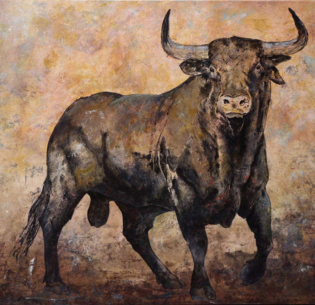 Brau - 21e siècle, contemporain, figuratif, peinture à l'huile, toile, taureau en vente 1