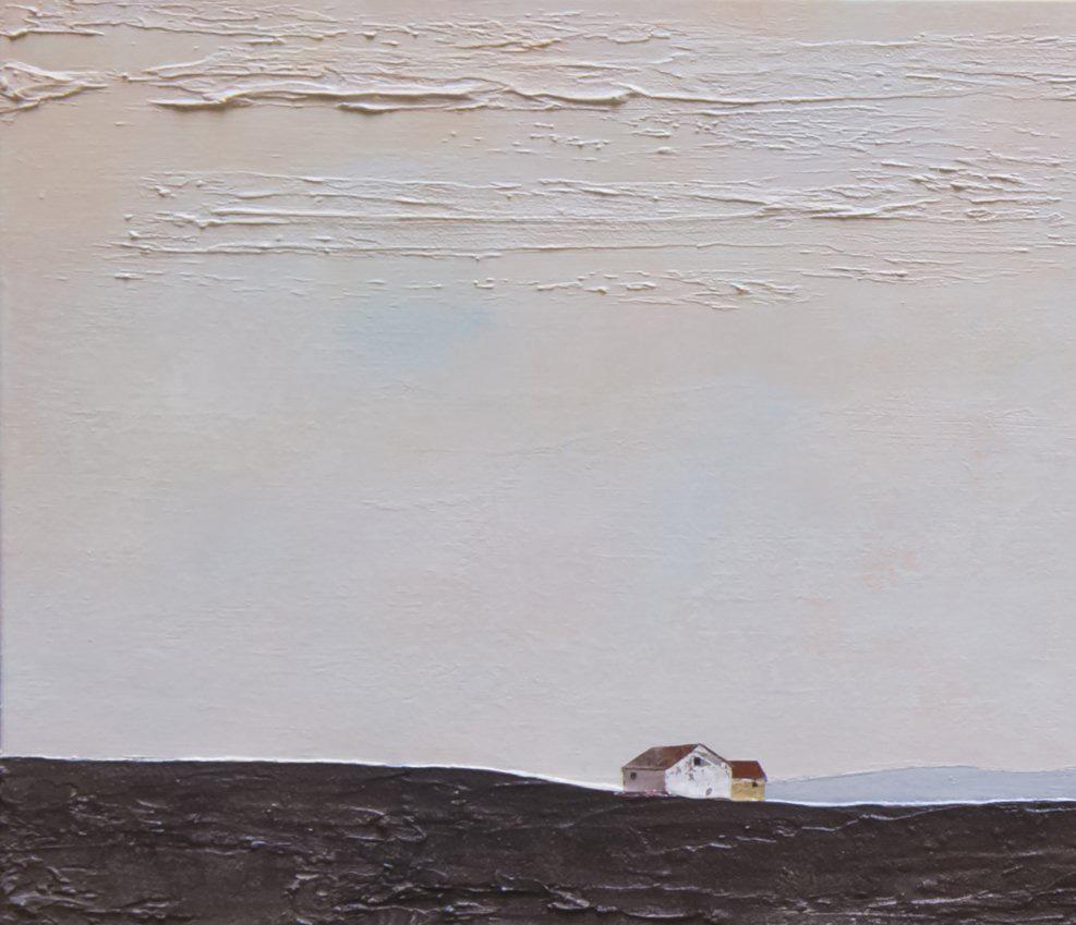 Ca La Nuri - 21e siècle, contemporain, paysage, collage, peinture - Gris Landscape Painting par Joan Peris