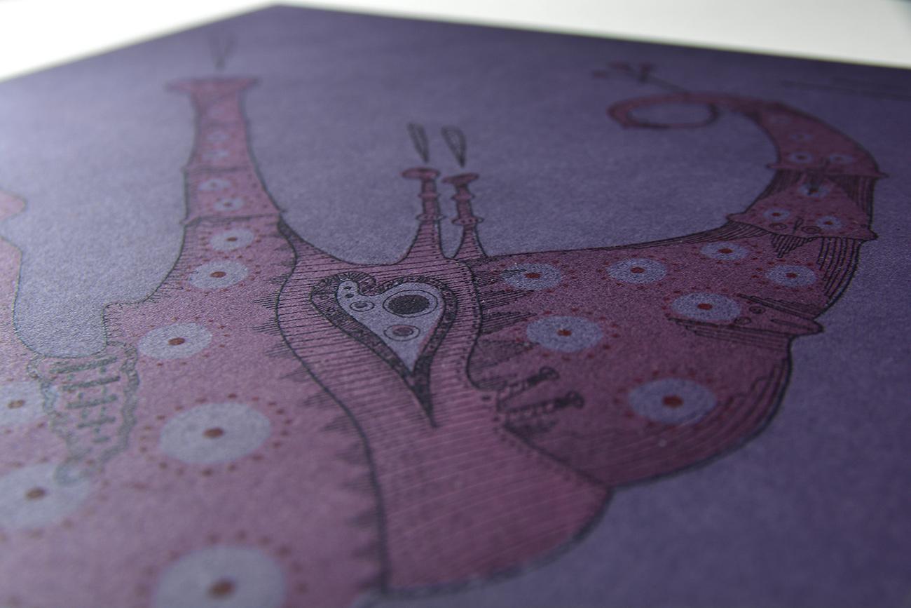Joan Ponç - UNTITLED Etching. Spanish Surrealism Contemporary Art Purple For Sale 2
