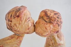 Contemporary Carved Wood Couple Sculpture Expressionist Intimate Figures
