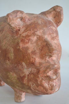 Zeitgenössische geschnitzte Holz-Selbstporträt-Skulptur anthropomorphes Sparschwein