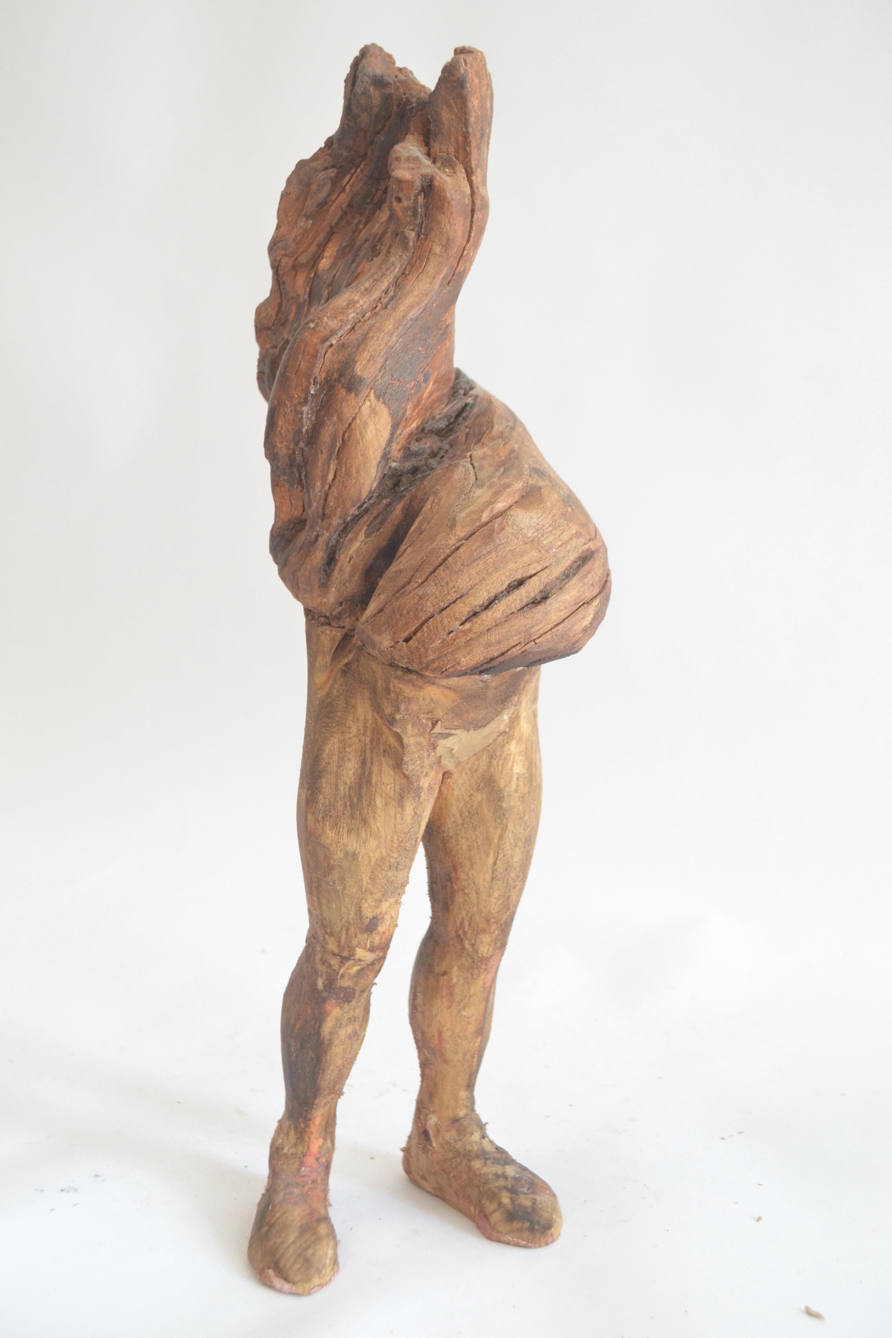 Organic Figurative Wood Sculpture in Reclaimed Vine and Pine “Grop”