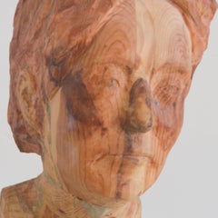 Carved Wood Female Bust Sculpture Expressionist Figurative Portrait