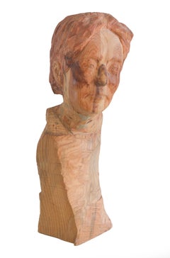 Carved Wood Female Bust Sculpture Expressionist Figurative Portrait