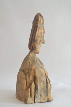 Sculpture expressionniste en bois représentant un buste à la tête fendue – Œuvre d'art sculptée à partir de bois de récupération