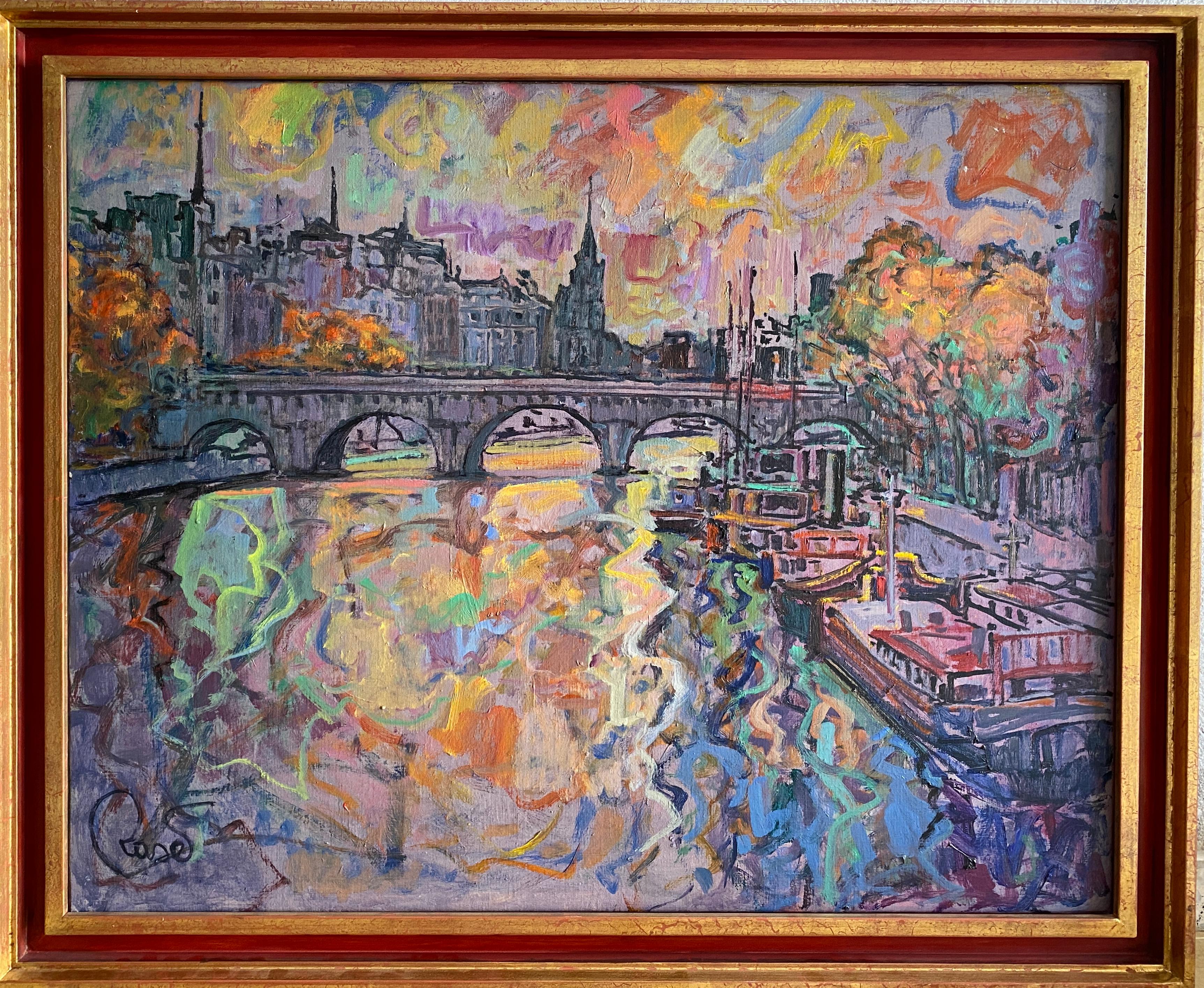 Le Pont Neuf Paris  - Post-Impressionist Painting by Joan Raset