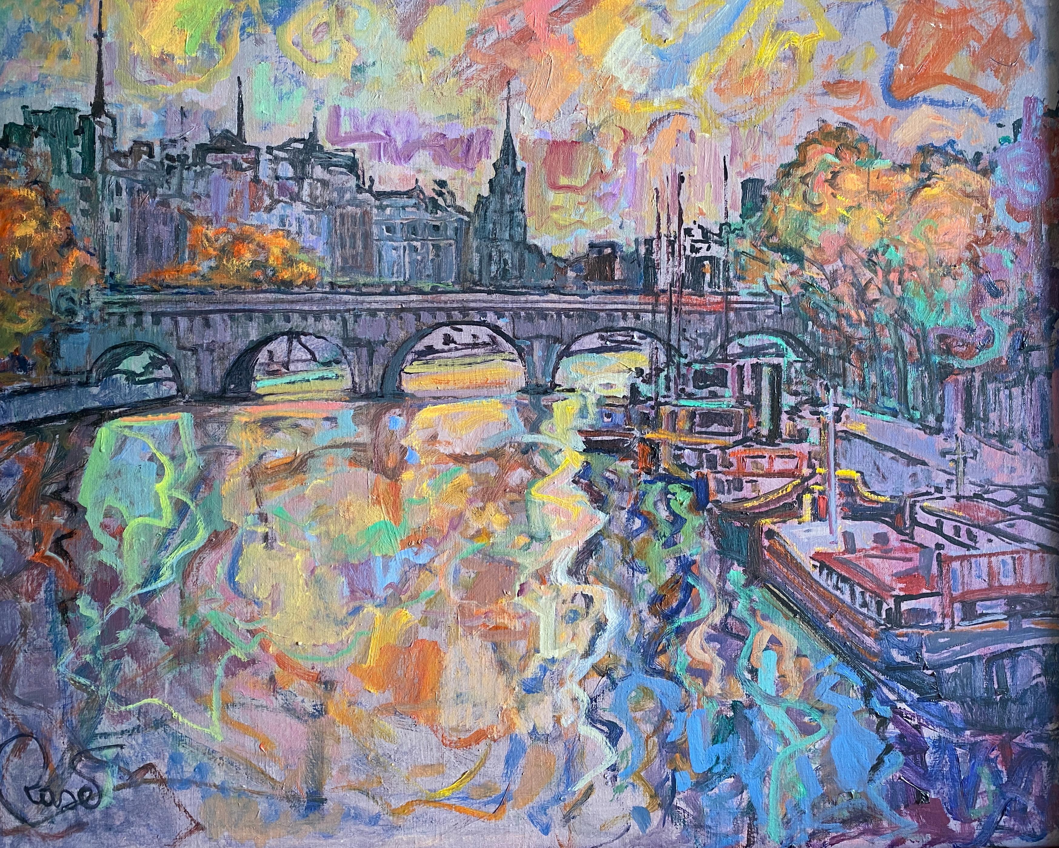 Joan Raset Landscape Painting - Le Pont Neuf Paris 
