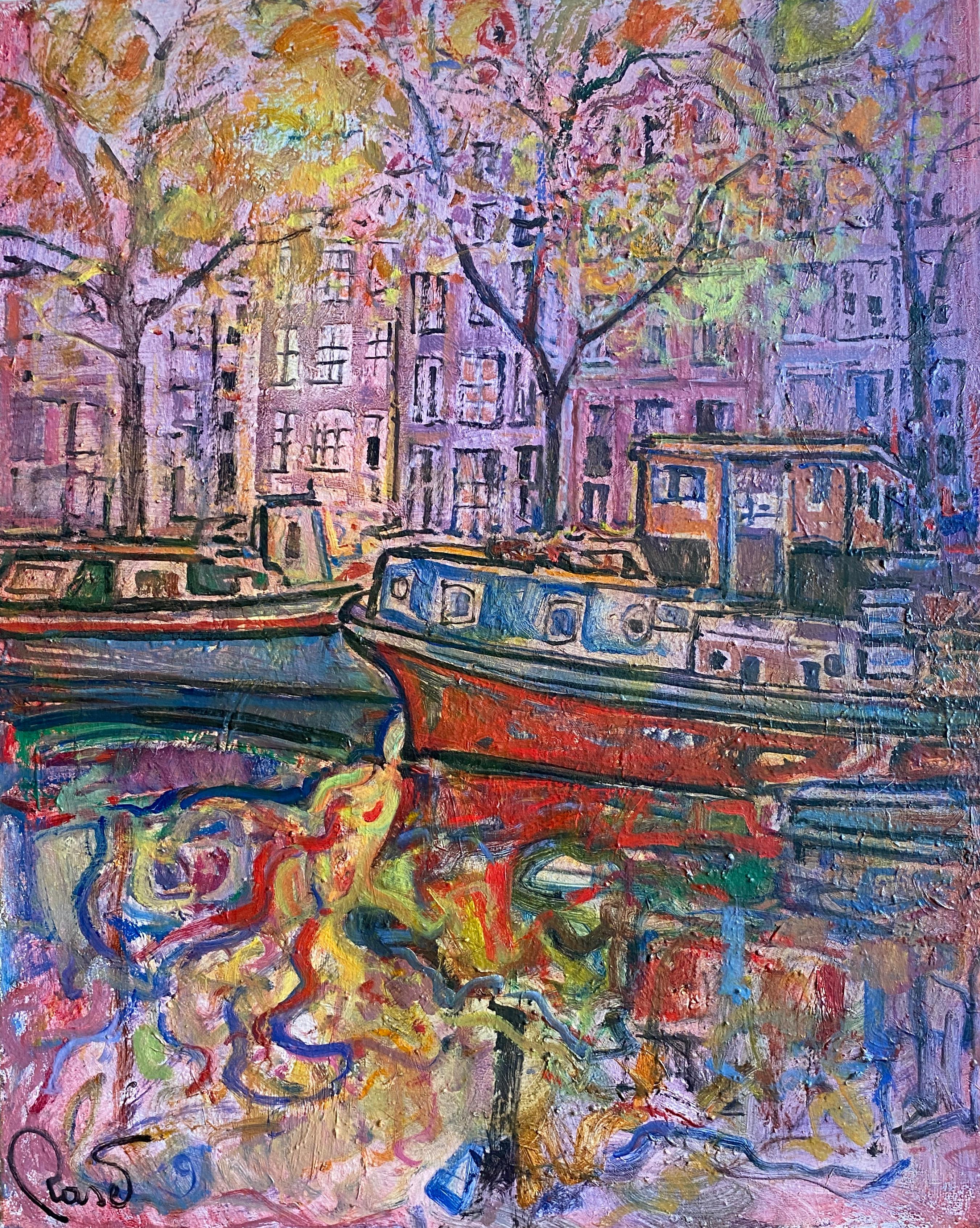 Otoño en Amsterdam (Autumn in Amsterdam) - Post-Impressionist Painting by Joan Raset