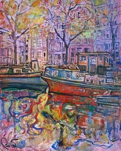 Post-Impressionist Colorful Oil Paint Landscape "Autumn in Amsterdam"