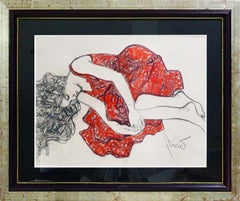Rest In Red - Joan Raset Pastel on Carson Paper Painting Impressionist
