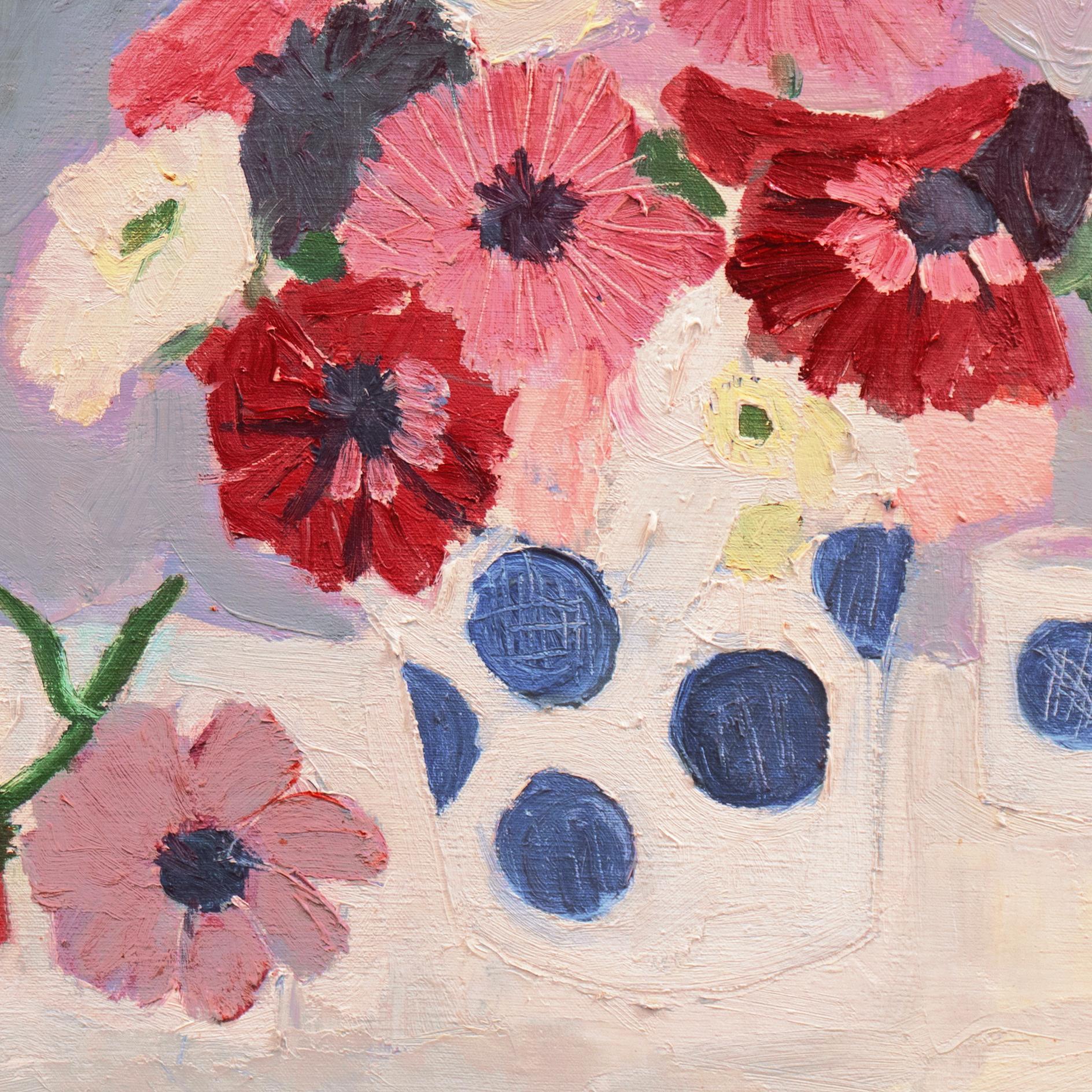 'Still Life with Blue Chair and Daisies', San Francisco Bay Area, Woman Artist - Modern Painting by Joan Ridgway Raguenvan (American, 20th century)