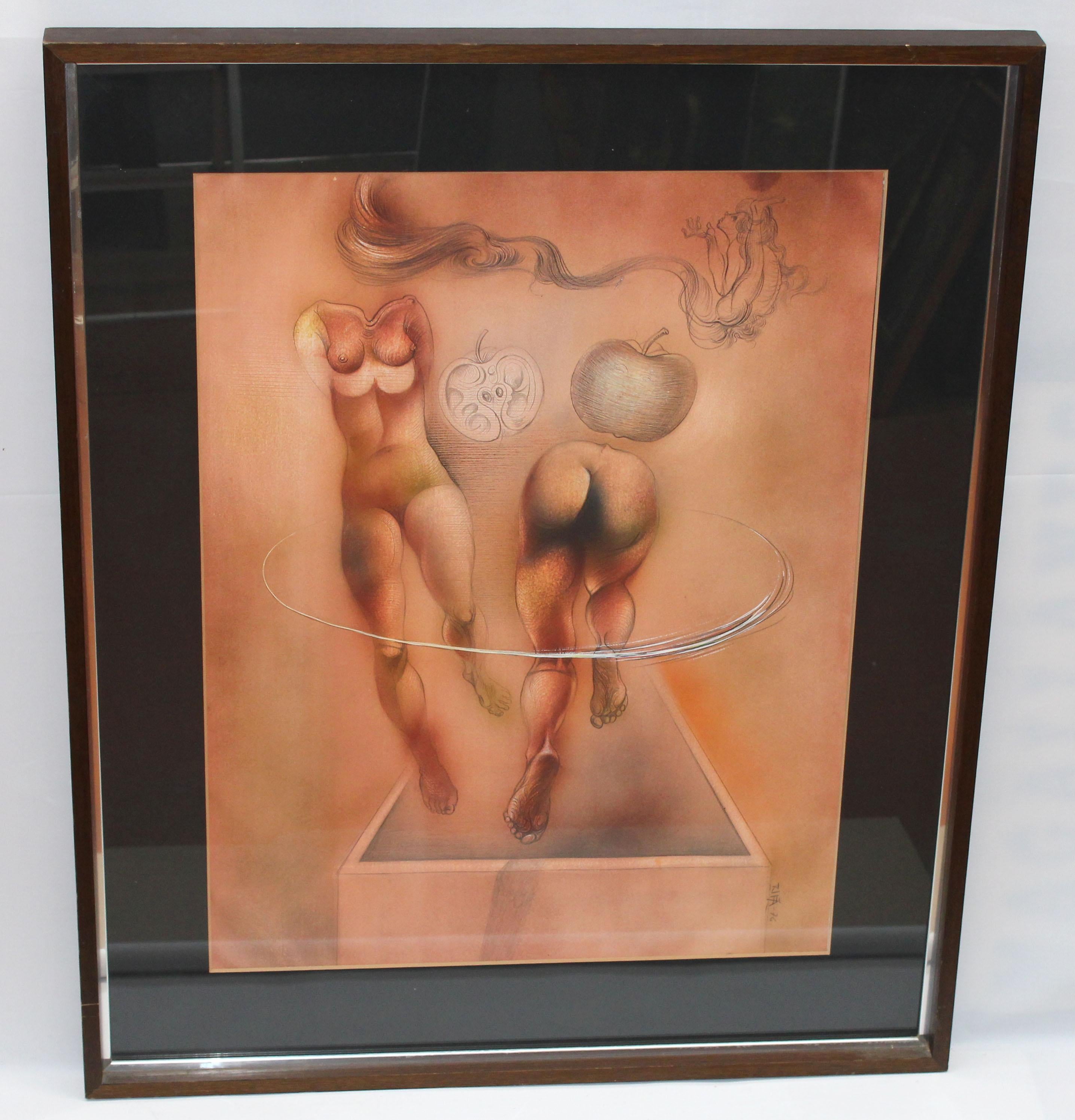 Técnica mixta - Composición onírica - Año 1976 - Painting by Joan Rifà Benet 