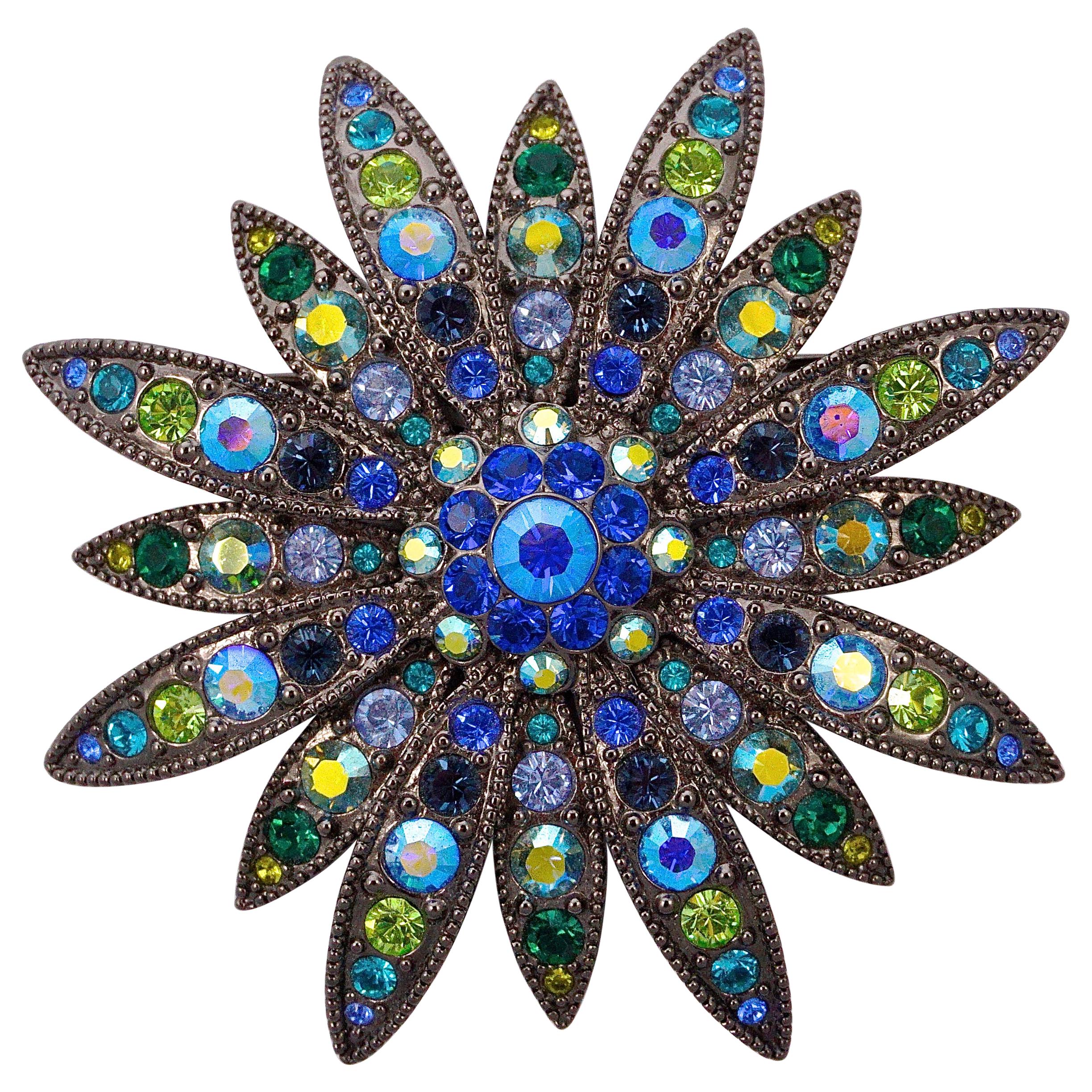 Joan Rivers Blue Green Aurora Borealis Brooch Crystallized with Swarovski 