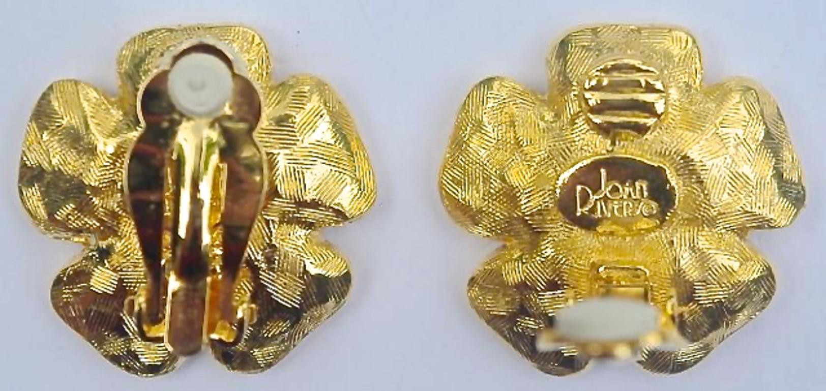 Femenino o masculino Joan Rivers Broche y pendientes de flor de brillantes bañados en oro circa años 80