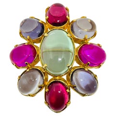 JOAN RIVERS gold plated huge colorful glass designer runway brooch