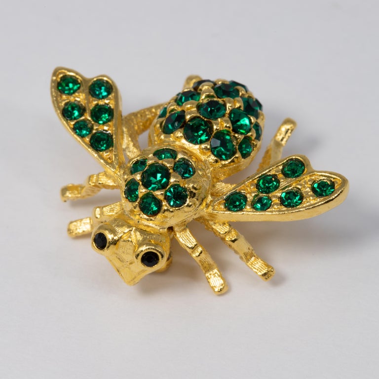 Joan Rivers Green Crystal Bee Wasp Pin Brooch in Gold, Classics