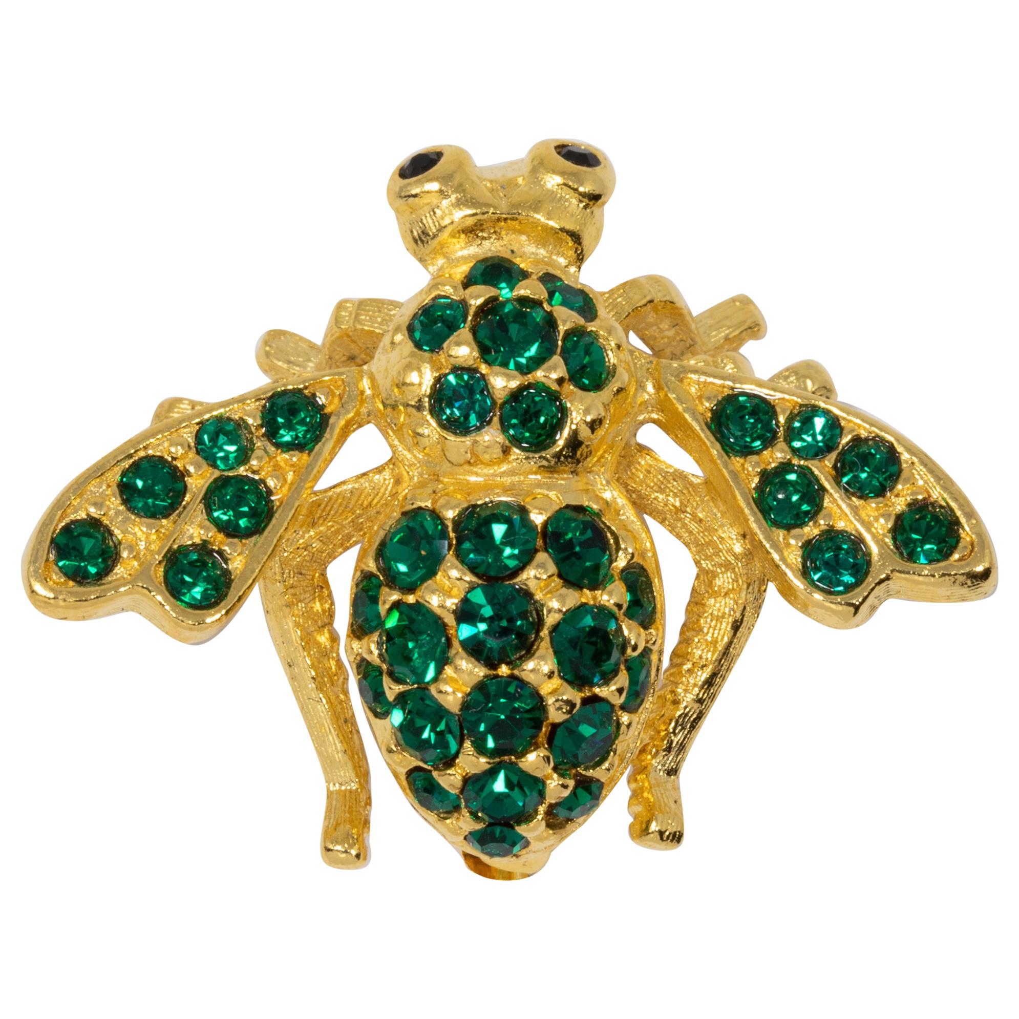 Joan Rivers Green Crystal Bee Wasp Pin Brooch in Gold, Classics Collection For Sale