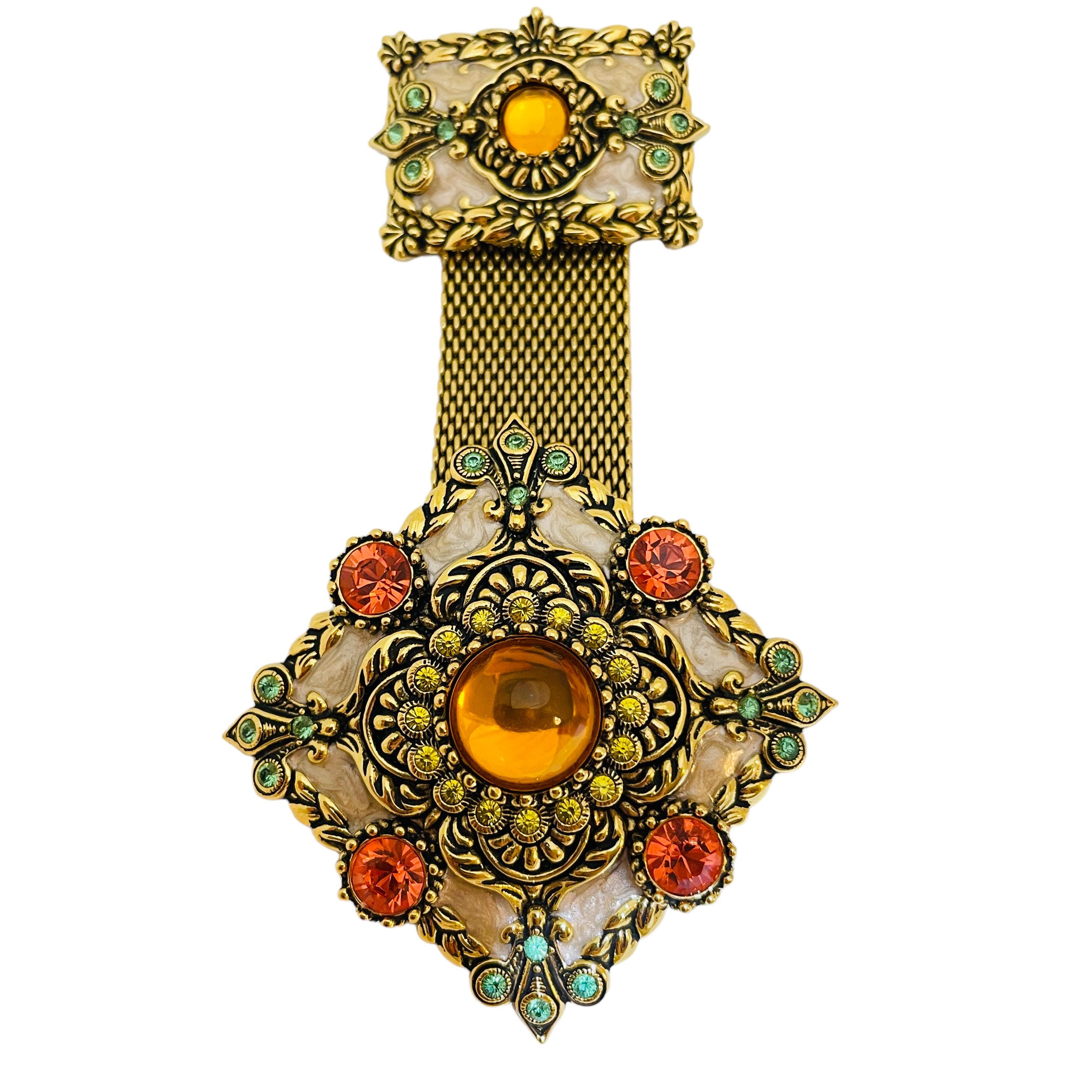 JOAN RIVERS broche de diseño de pasarela firmado en oro ámbar cristal esmaltado en Bueno estado para la venta en Palos Hills, IL