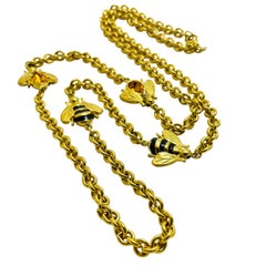 JOAN RIVERS signed gold chain with glass and enamel bees designer necklace