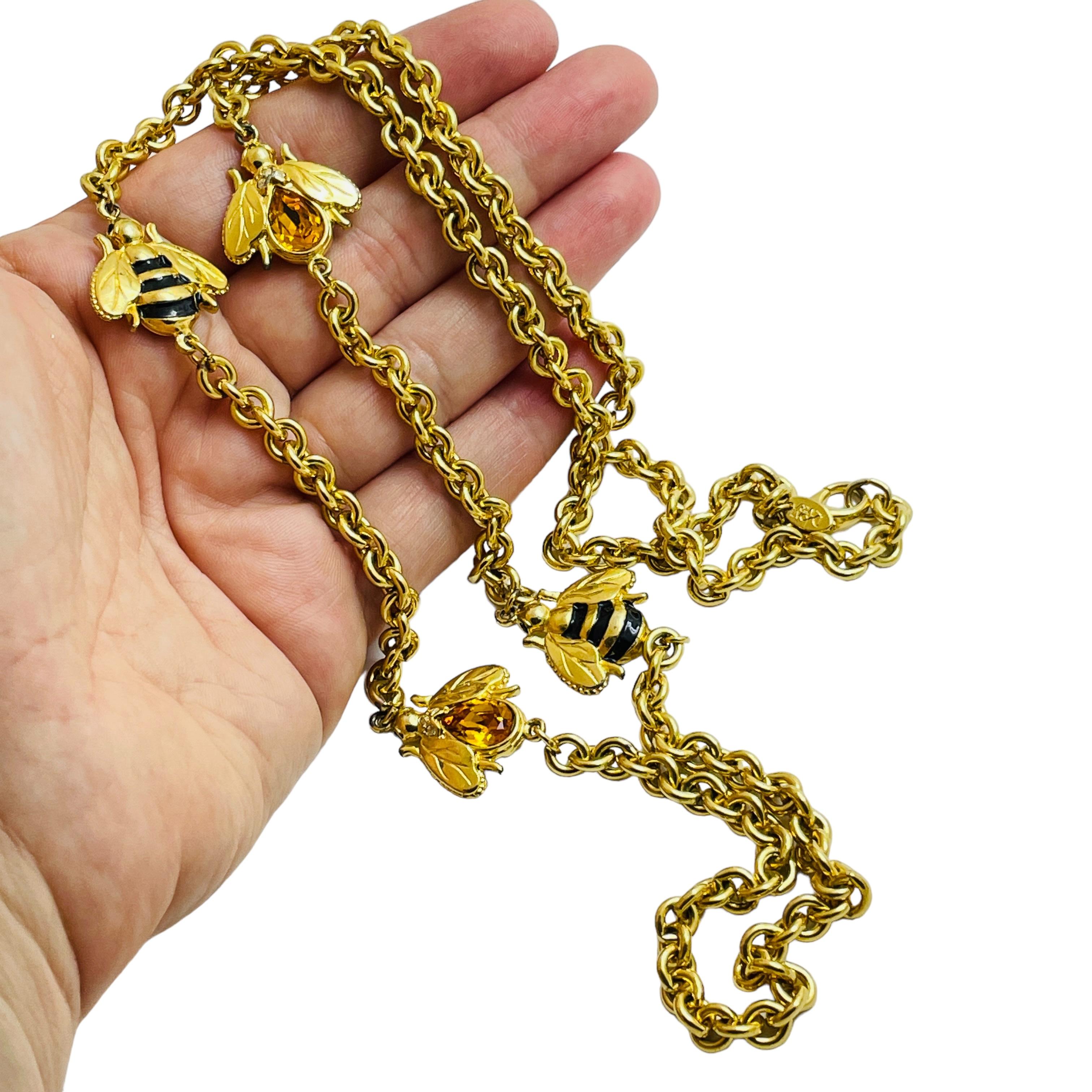 JOAN RIVERS signed gold chain with glass and enamel bees designer necklace In Good Condition In Palos Hills, IL