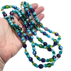 JOAN RIVERS signed gold plated blue crystals and glass beaded designer necklace