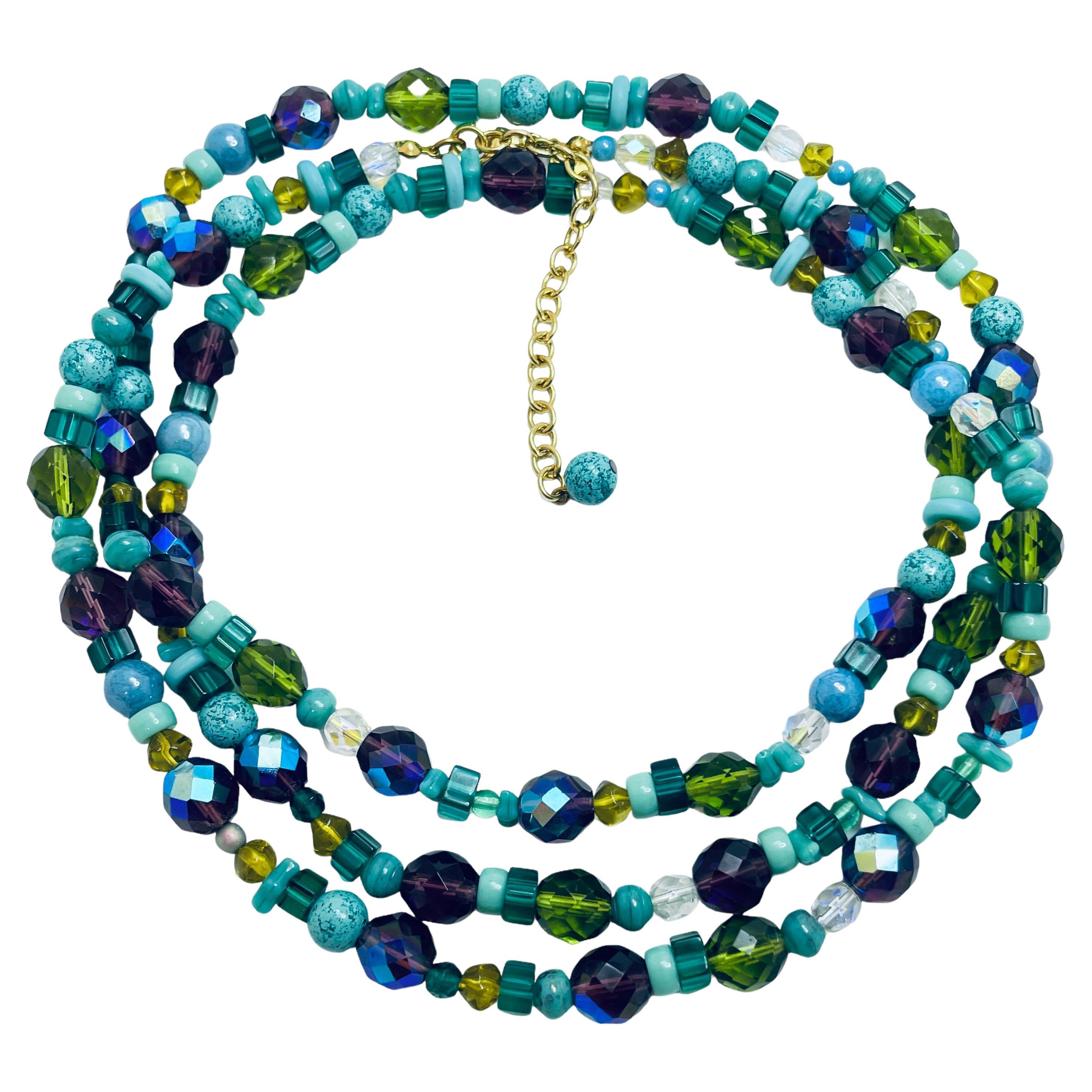 JOAN RIVERS signed gold plated blue crystals and glass beaded designer necklace For Sale