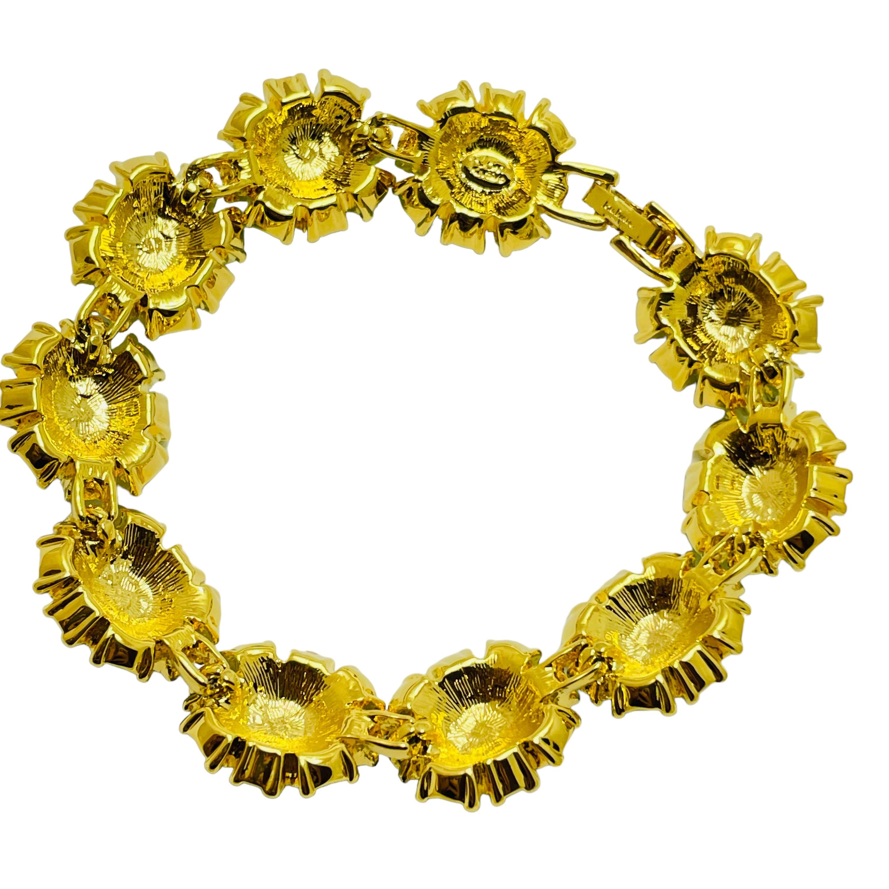 Bracelet vintage signé JOAN RIVERS en cristal plaqué or Bon état - En vente à Palos Hills, IL