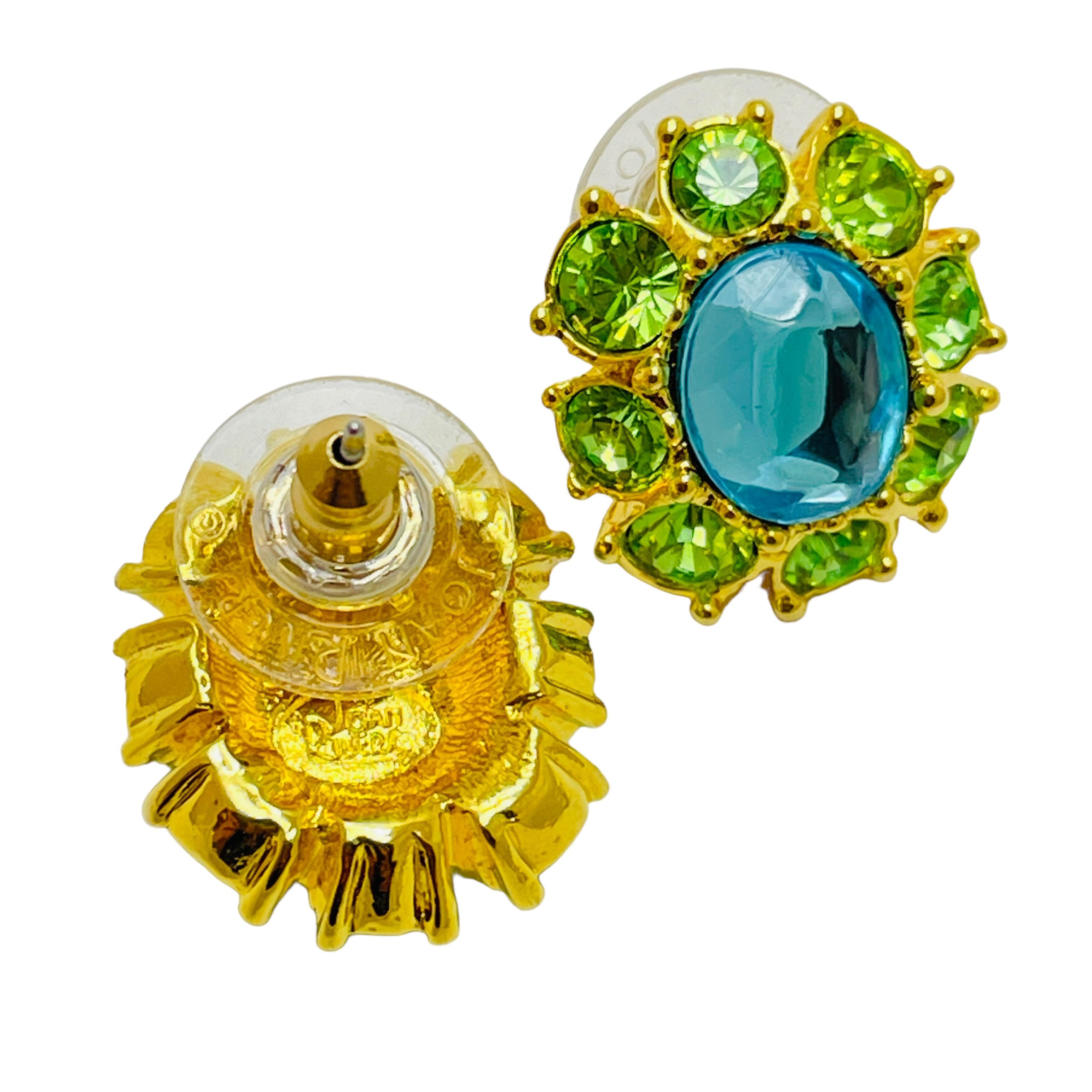 JOAN RIVERS signed gold plated crystal vintage designer earrings In Good Condition For Sale In Palos Hills, IL
