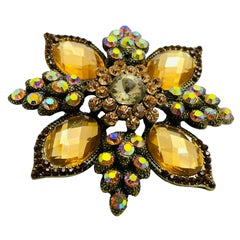 JOAN RIVERS signed gold tone crystals designer brooch