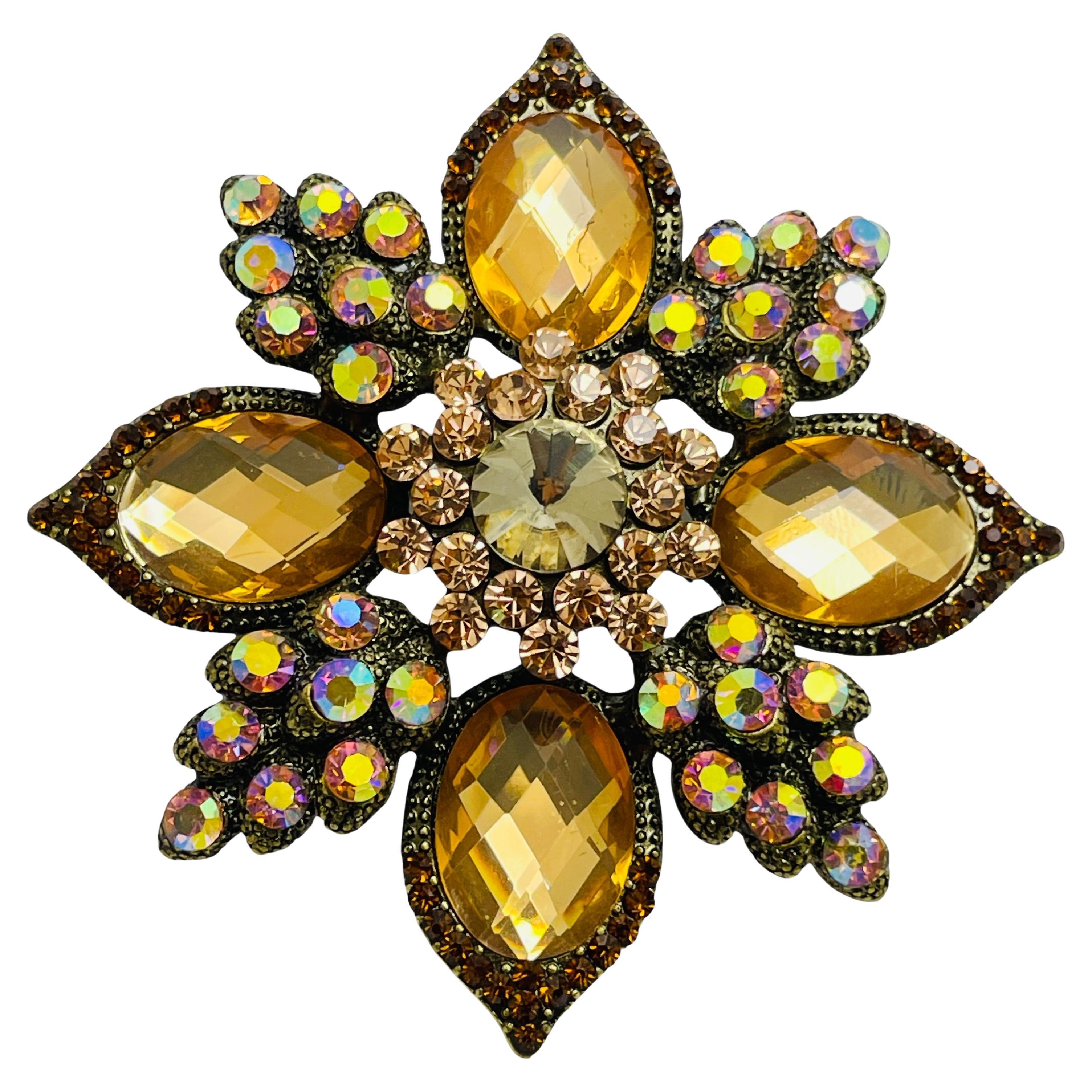 JOAN RIVERS signed gold tone crystals designer brooch For Sale