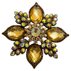 Retro JOAN RIVERS signed gold tone crystals designer brooch