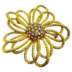 JOAN RIVERS signed gold tone rhinestones huge flower designer brooch