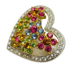 JOAN RIVERS signed heart flowers gold rhinestone designer brooch