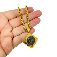 JOAN RIVERS signed vintage gold silver tone ancient coin designer necklace