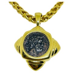 JOAN RIVERS signed vintage gold silver tone ancient coin designer necklace