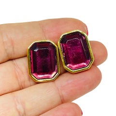 JOAN RIVERS – signierte Vintage-Designer-Ohrstecker aus goldfarbenem Amethystglas